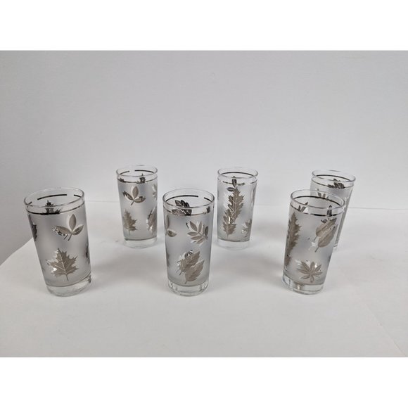 Set of 6 Vintage Libbey Silver Leaf Frosted Glasses 5 1/2" by 2 1/2" Tumblers - Picture 1 of 9